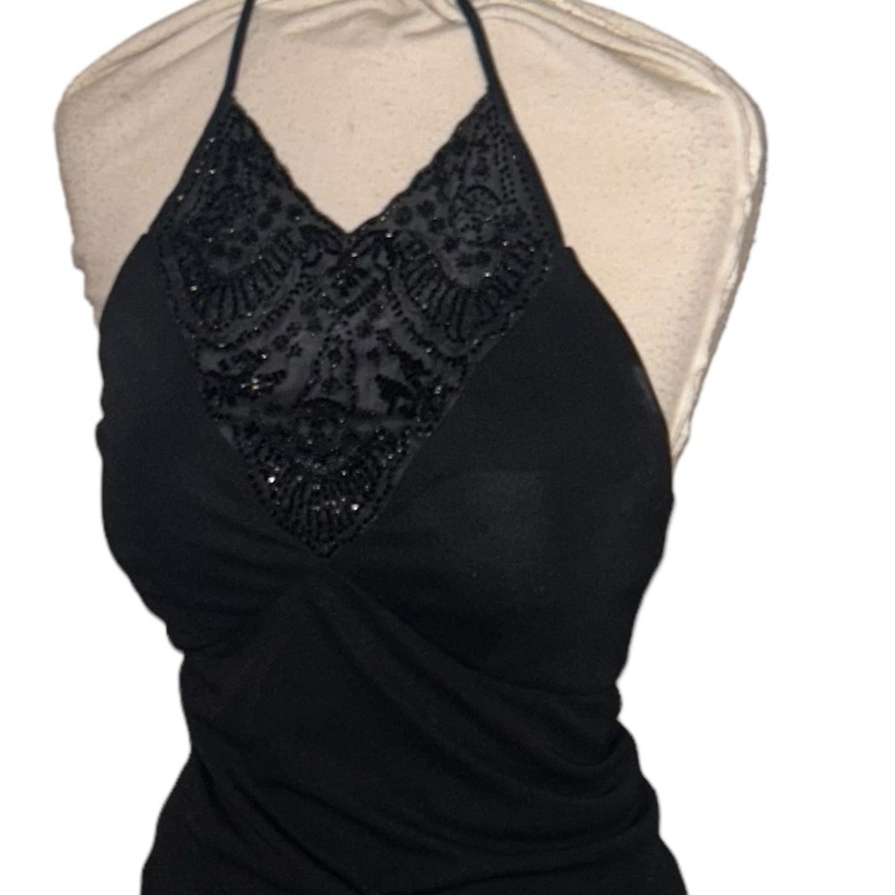 DUSK Sexy Elegant Beaded Sz‎ 6 Maxi Formal Prom Wedding Event Dress Black - Picture 9 of 13